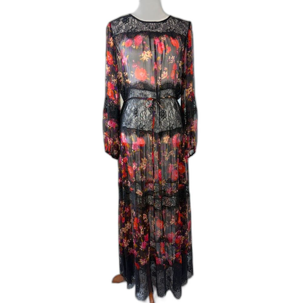 Johnny Was Flora Silk Sheer Maxi Dress XL Estimated | NO SLIP | NO TAGS | flaws